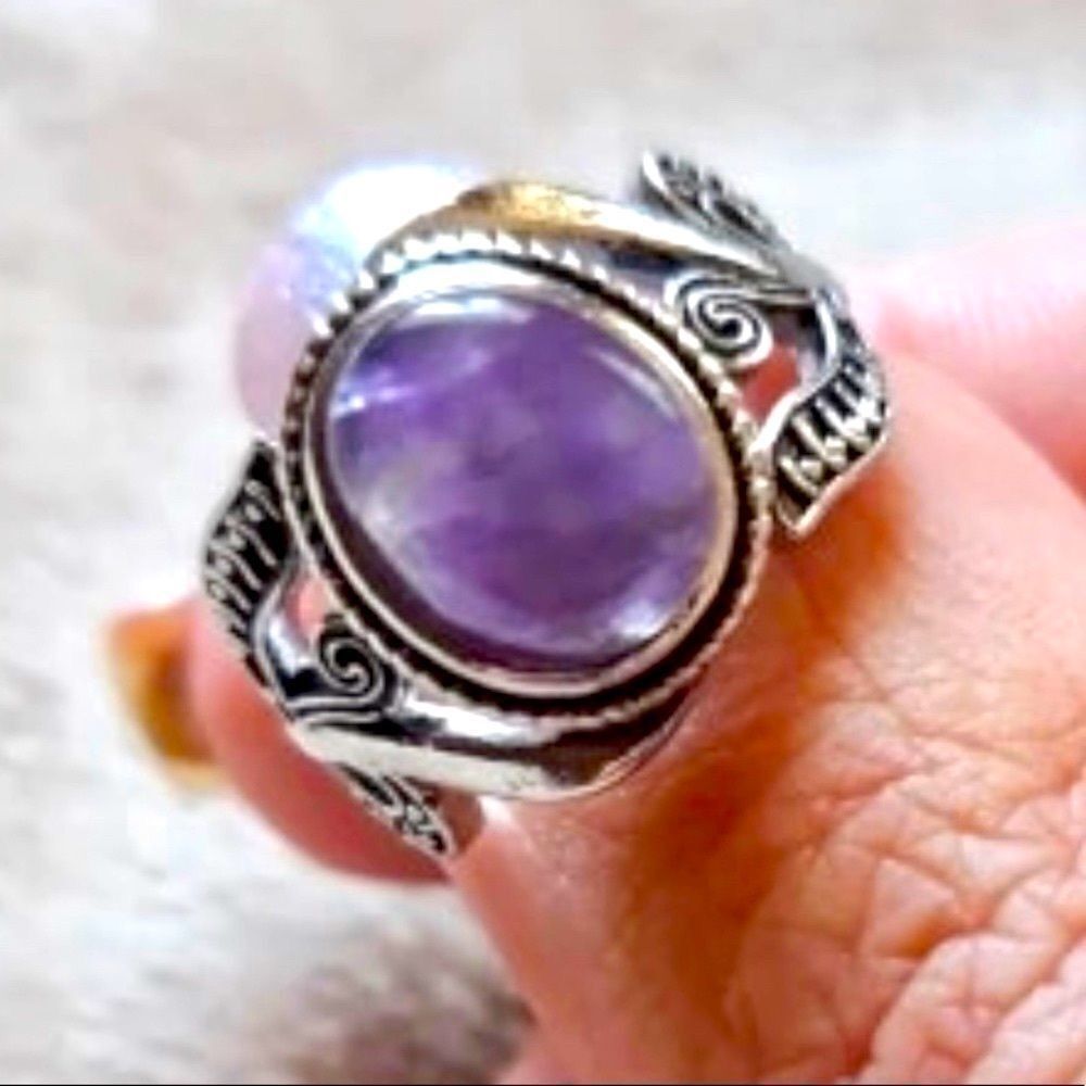Sterling Silver Antique Floral Braided Purple Quartz Ring - NEW